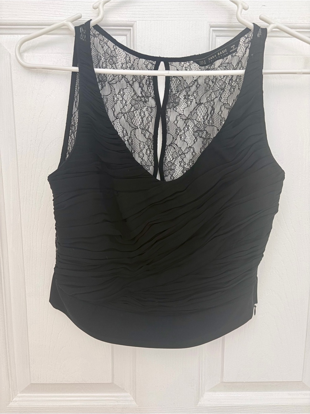 Zara Black Ruched Tank with Lace Back